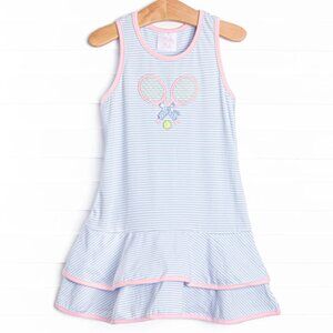 NWOT Stitchy Fish Girls Serve's Up Applique Tennis Dress in Blue & Pink, Size 8Y